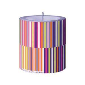 Candle, La Vela, Stripes, Designer Decorated Candle w Stainless Steel 