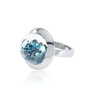  Stardust 5.0Ct Swiss Blue Topaz 20mm Sapphire Dome Silver Ring 