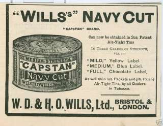 1894 Ad Willss Capstan Brand Navy Cut tobacco  