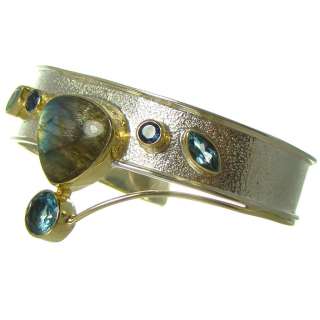 645 MICHOU Multi Stone Cuff Bracelet Labradorite Adj  
