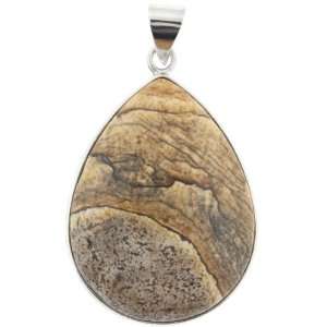 Pendants   Picture Jasper With Silver Plated Frame Teardrop   40mm 