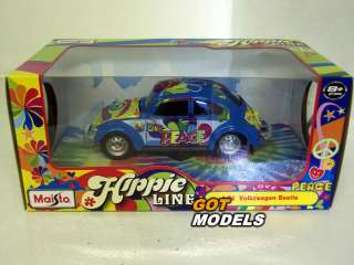 VW BEETLE HIPPIE FLOWER POWER   1/24 SCALE CAR BLUE  