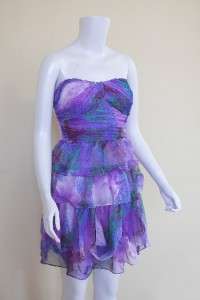 Sprayed DotPrint Strapless Dress/Blue,Purple,GreenMulti  