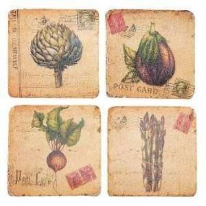  Vintage Veggies Coasters, Set of 4