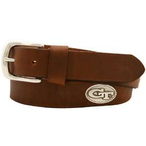   Tech Yellow Jackets Brown Leather Coaches Belt