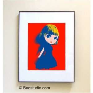 Blythe Doll (Red Blue)  Framed Pop Art By Jbao (Signed Dated Matted)