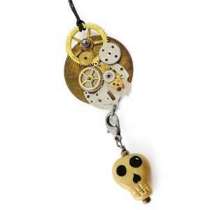   Metal Watchparts and Lampwork Glass Pendant Steampunk Skull Jewelry