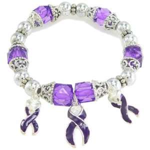  Three Purple Enameled Ribbon Awareness Bracelet Jewelry