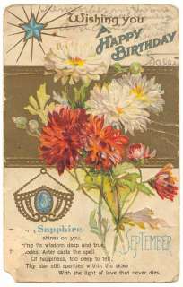 1911 Antique Postcard A Happy Birthday Sapphire  