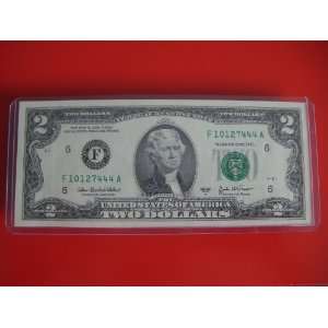   Fancy Serial Number Uncirculated $2 Two Dollar Bill Note F 10127444 A