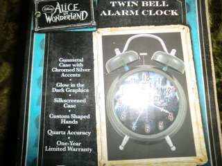   Disney Twin Bell Alarm Clock Cheshire Cat Box Tim Burton  