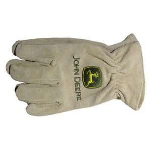   Pair of Large John Deere Leather Cowhide Drivers Gloves, Split Grain
