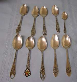 1940 60s Lot of 10 Souvenir Spoons Sterling Silver 4.7 troy oz USA 