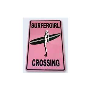  Seaweed Surf Co Surfergirl Crossing Pink Aluminum Sign 