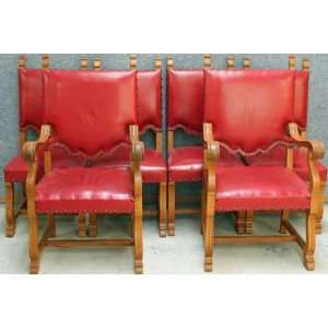   Vintage Set 6 Spanish Mission Gothic Dining Chairs Red