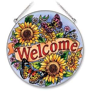  Amia Handpainted Glass Welcome Sunflower Suncatcher, 6 1/2 