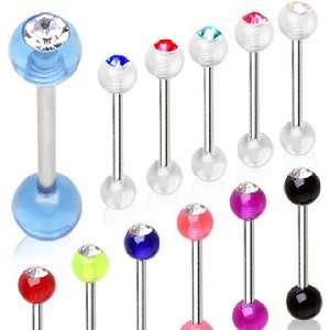  Barbell with Clear and Aurore Boreale UV Coated Acrylic Gemmed Balls 
