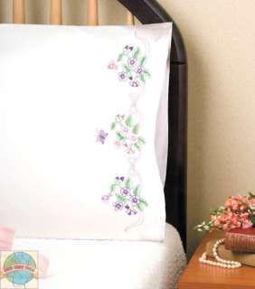 Embroidery Kit ~ Pansies & Butterflies PILLOWCASE PAIR  
