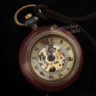 Vintage Pocket Watch Necklace Glass Ball Wooden Gift  