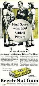 1941 BEECH NUT Chewing GUM Ad. FEMALE SOFTBALL Players  