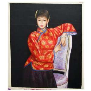   in Red on Chair   Asian Portrait Hand Painted Chinese Contemporary Art