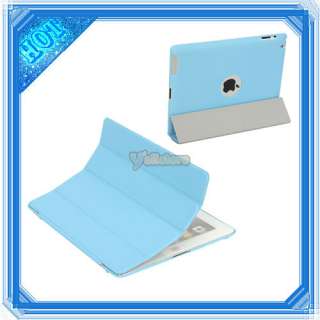 Slim Magnetic PU Smart Leather Cover + Hard Back Case for iPad 2 Blue 