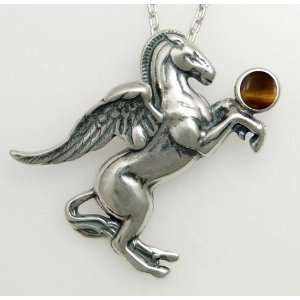  Sterling Silver Greek Pegasus Accented with Genuine Tiger Eye 