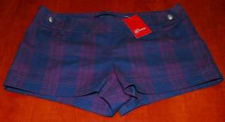 NWT WOMENS GUESS PLAID SHORTS VIOLET NAVY SIZE 27, 4  