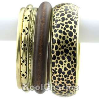 New Set of 5 Antiqued Brass Leopard Print Bangles G129  