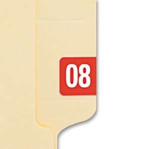  Year 2008 End Tab Folder Labels 1/2 x 1 Red/White 250 
