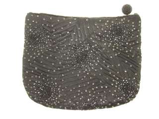 FRANCHI Black Satin Beaded Small Evening Clutch Handbag  