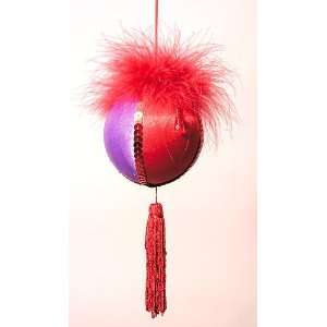  Red Hat Society Fur & Sequin Ball Christmas Ornament 