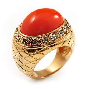  Gold Plated Orange Resin Dome Ring   Size 7 Jewelry