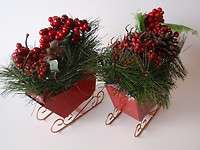   Floral Greenery Miniature Red Sleighs Berries Decoration  