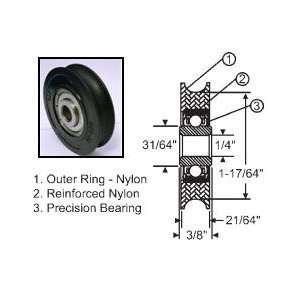 STB Sliding Glass Door Roller, Concave Nylon Wheel, 1 1/2 Diameter, 3 
