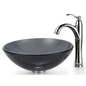 Kraus C GV 104 12mm 1005SN Clear Black Glass Vessel Sink and Riviera 