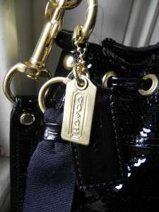 Coach Poppy Sequin Cinch Clutch Wristlet Evening Bag Crossbody BLACK 