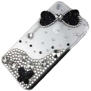  Bling Swarovski Crystal 3D Black Diamond Bow Case Cover 
