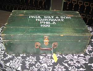Early Green Paul Silt & Son Hardware Phila Box w Handle E139  