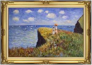 Framed Claude Monet The Cliff Walk, Pourville Repro, High Q. Oil 