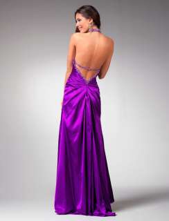 Purple Beaded Halter Cut Out Backless Evening Gown 350  