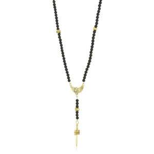 King Baby Rosary with 6mm Onyx Beads with 18K Vermeil Winged Skull and 