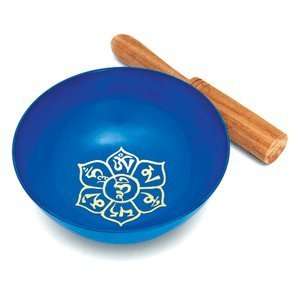Singing Bowl, Painted Blue with OM Mani; Handcast Brass 5 1/2
