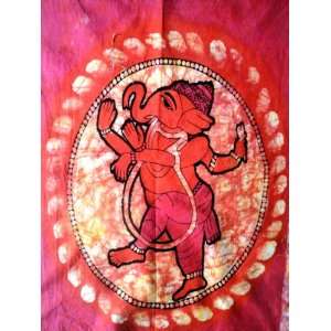 Indian God Lord Ganesh Ganesha Cotton Fabric Tapestry Batik Painting 