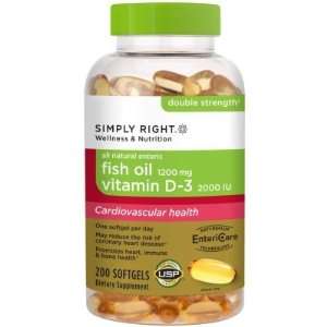 Simply Right Double Strength All Natural Enteric Omega 3 Fish Oil 1200 