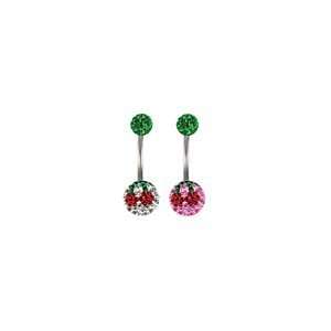  Steel Curved Belly Button Ring with Cherries on a Pink Tiffany 