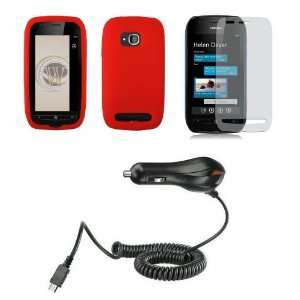   Red Silicone Soft Skin Case Cover + Atom LED Keychain Light + Screen