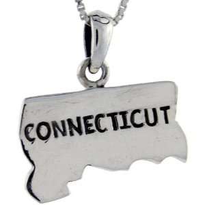 925 Sterling Silver Connecticut State Map Pendant (w/ 18 Silver Chain 