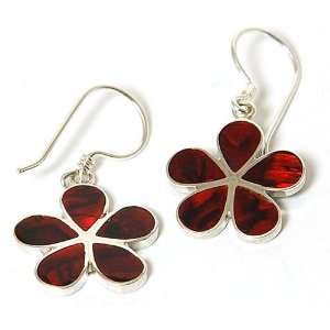  INFERNO 925Silver Cherry Red Paua Shell Flower Earrings Jewelry
