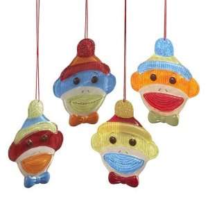   Monkeez Fused Glass Sock Monkey Ornaments Set of 4